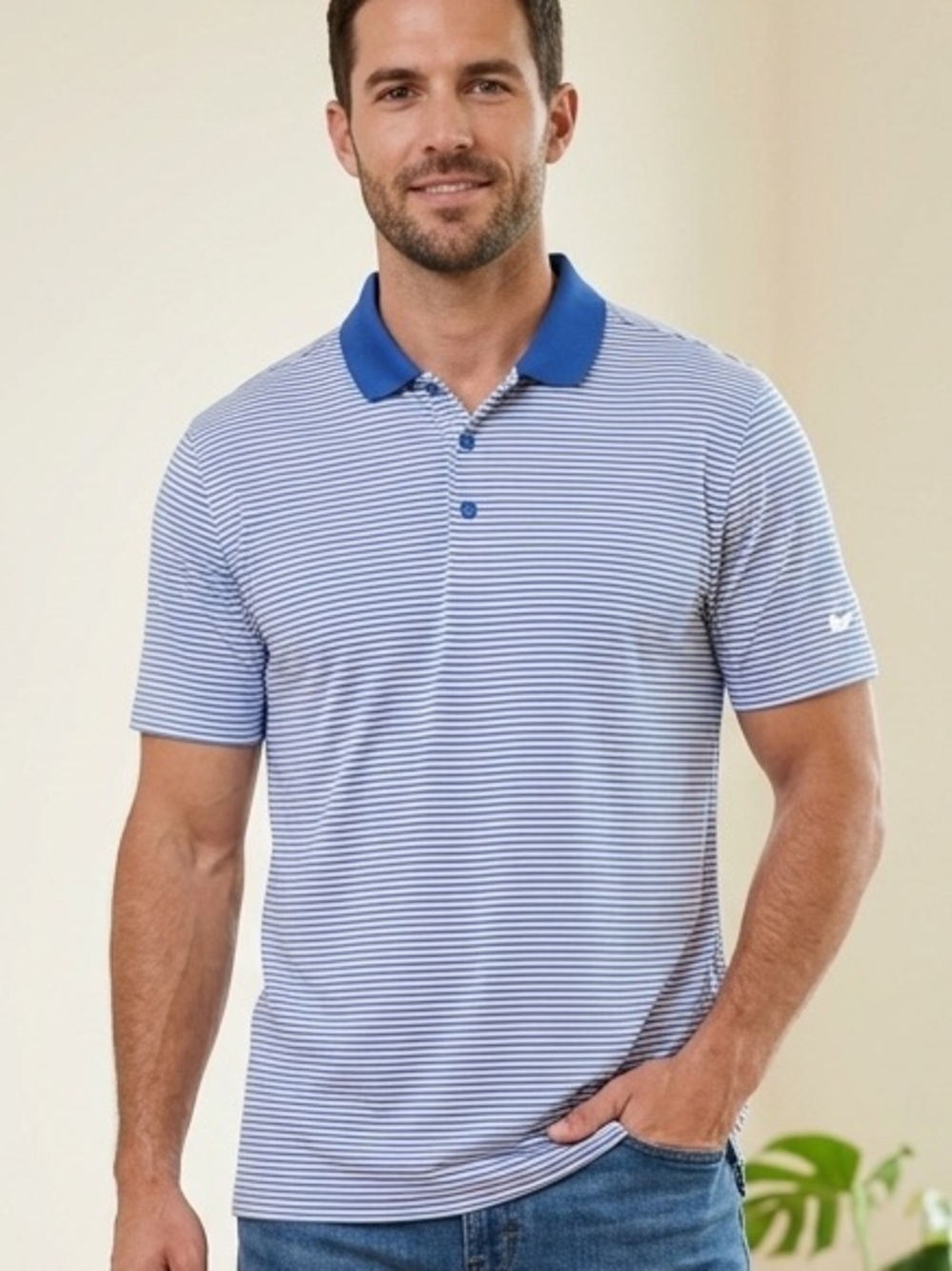 Nike Blue and White Striped Polo